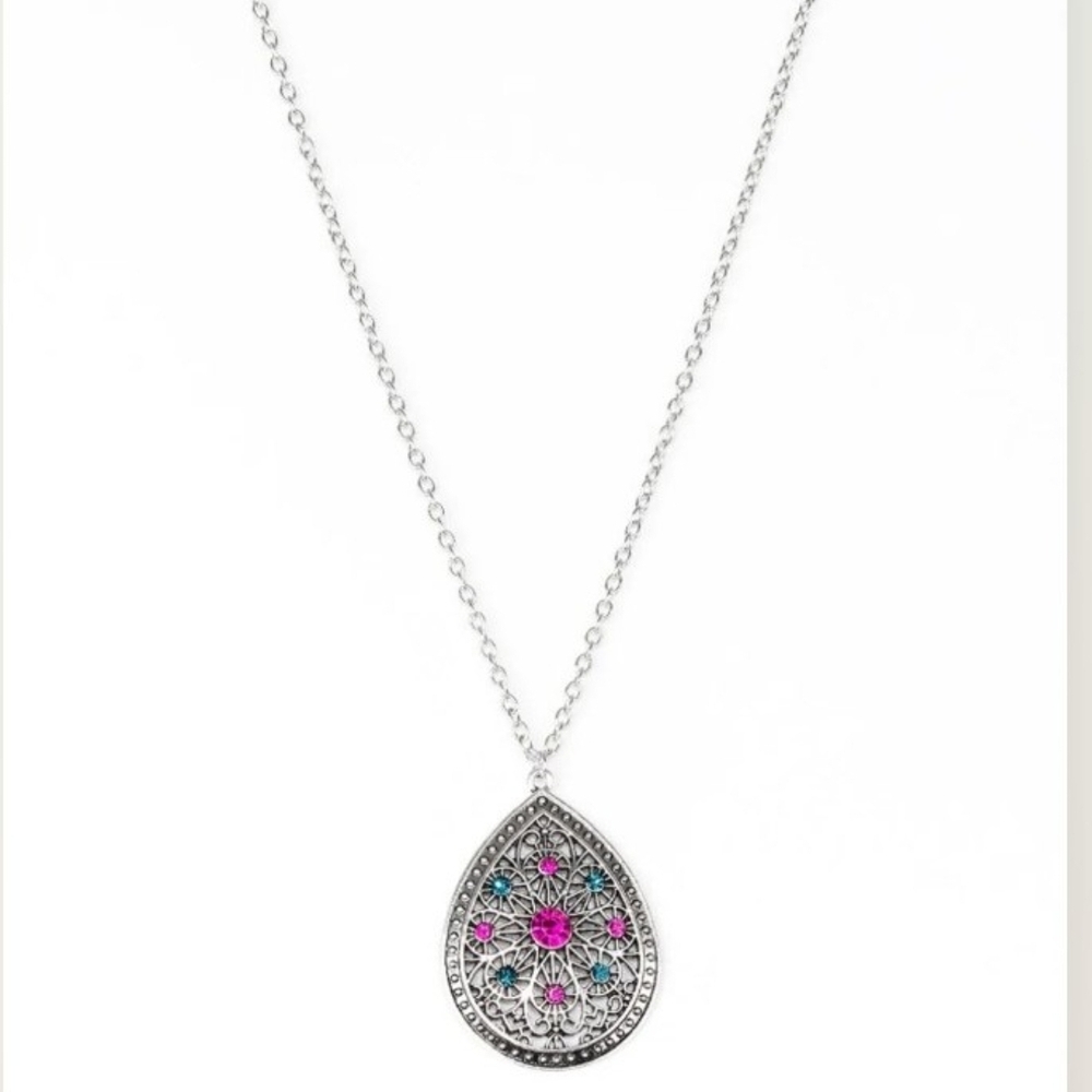 Paparazzi Silver Pink Filigree Necklace I Am Queen - Multi Fashion Jewelry